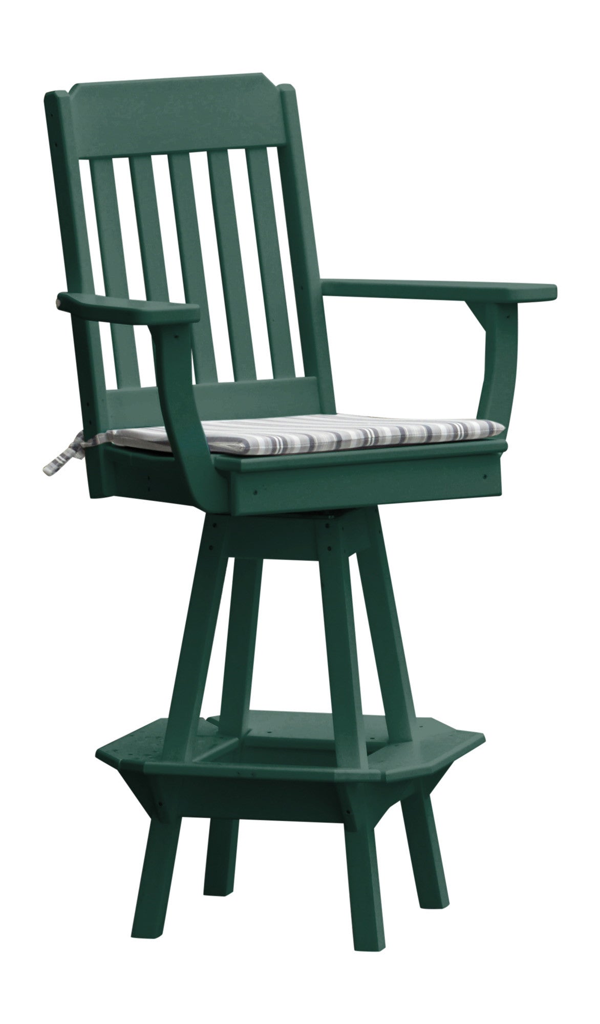 A&L Furniture Company Recycled Plastic Traditional Swivel Bar Chair w/ Arms - Turf Green