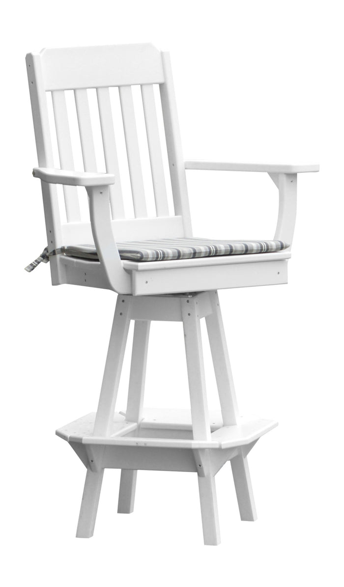 A&L Furniture Company Recycled Plastic Traditional Swivel Bar Chair w/ Arms - White