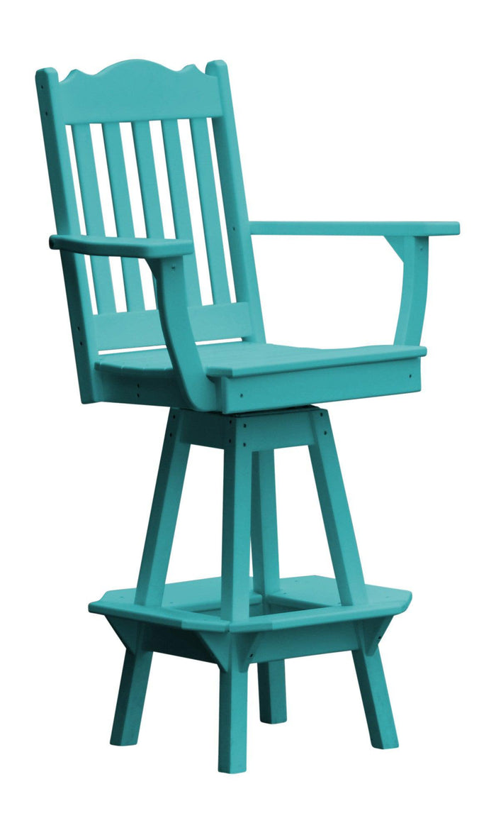 A&L Furniture Company Recycled Plastic Royal Swivel Bar Chair w/ Arms - Aruba Blue