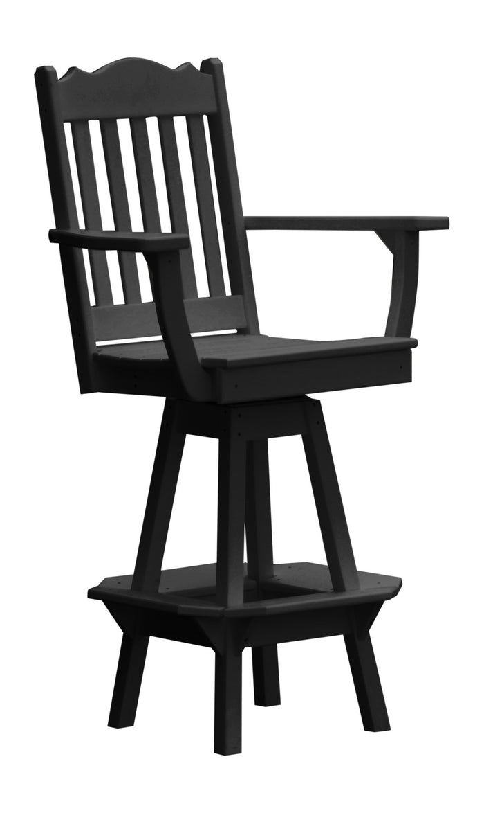 A&L Furniture Company Recycled Plastic Royal Swivel Bar Chair w/ Arms - Black