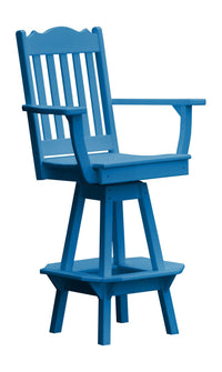 A&L Furniture Company Recycled Plastic Royal Swivel Bar Chair w/ Arms - Blue