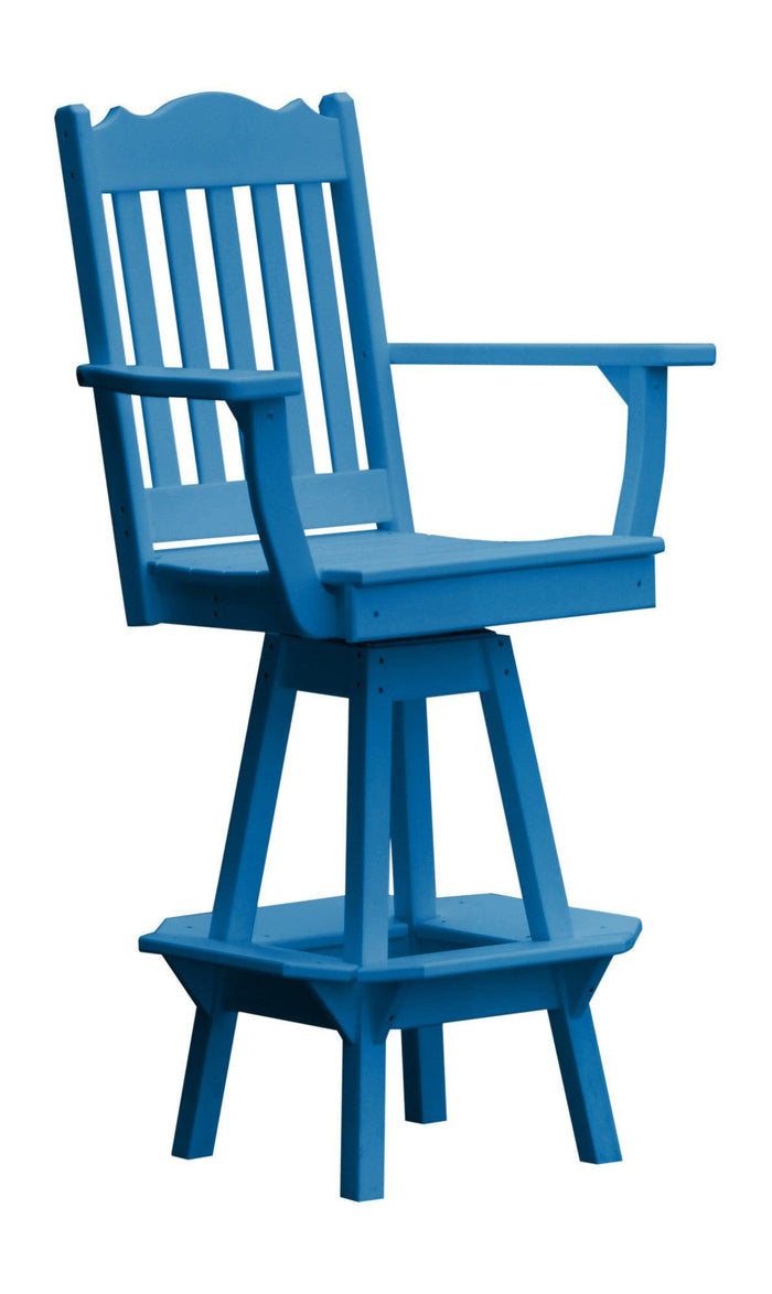 A&L Furniture Company Recycled Plastic Royal Swivel Bar Chair w/ Arms - Blue