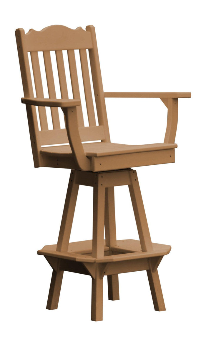 A&L Furniture Company Recycled Plastic Royal Swivel Bar Chair w/ Arms - Cedar
