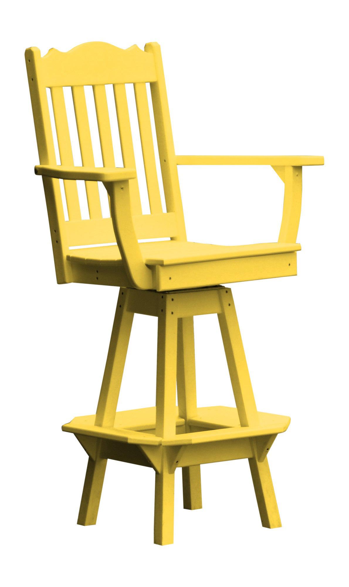 A&L Furniture Company Recycled Plastic Royal Swivel Bar Chair w/ Arms - Lemon Yellow