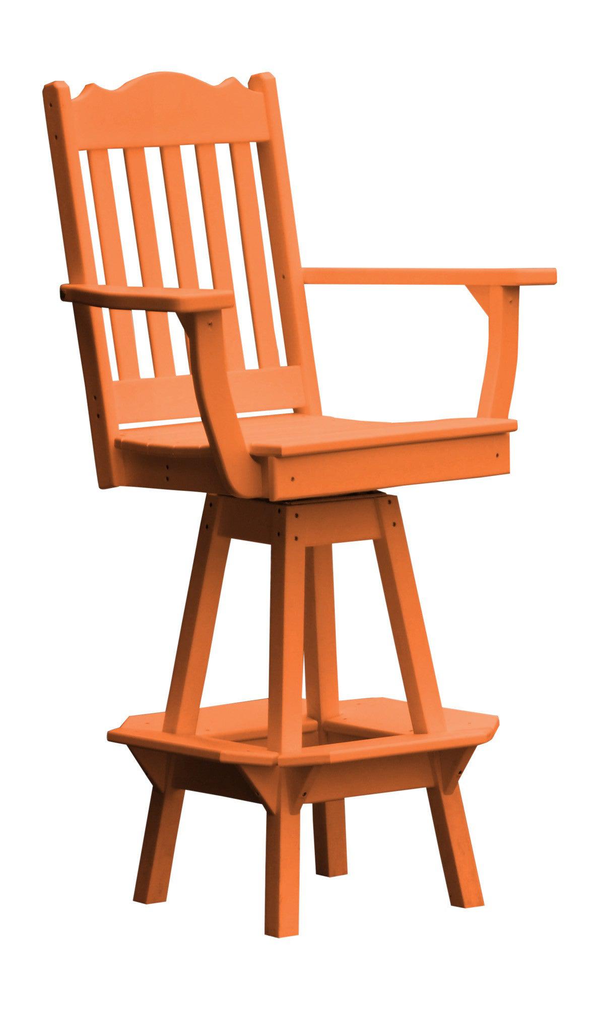 A&L Furniture Company Recycled Plastic Royal Swivel Bar Chair w/ Arms - Orange