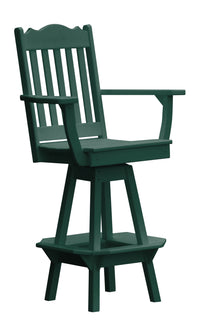 A&L Furniture Company Recycled Plastic Royal Swivel Bar Chair w/ Arms - Turf Green