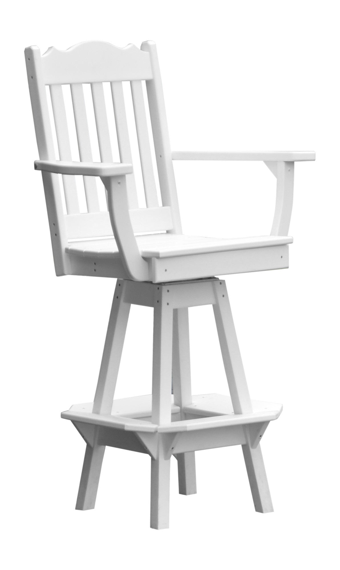A&L Furniture Company Recycled Plastic Royal Swivel Bar Chair w/ Arms - White