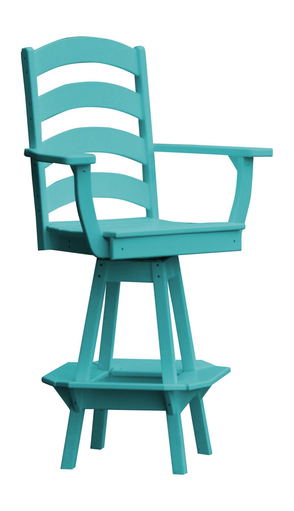 A&L Furniture Recycled Plastic Ladderback Swivel Bar Chair with Arms - Aruba Blue