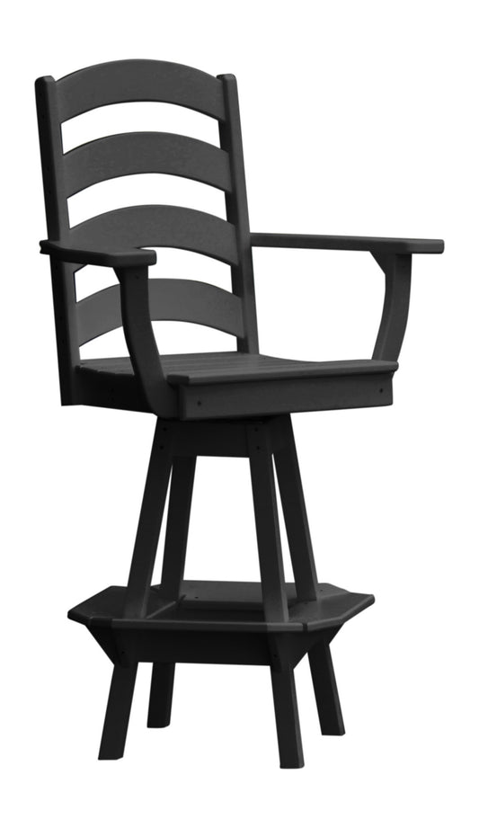 A&L Furniture Recycled Plastic Ladderback Swivel Bar Chair with Arms - Black
