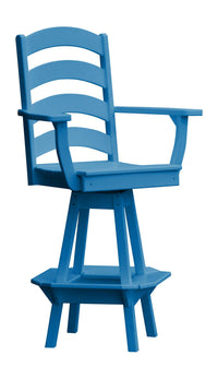 A&L Furniture Recycled Plastic Ladderback Swivel Bar Chair with Arms - Blue