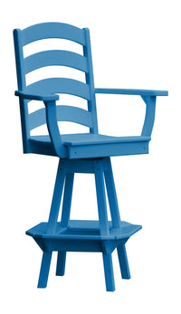 A&L Furniture Recycled Plastic Ladderback Swivel Bar Chair with Arms - Blue