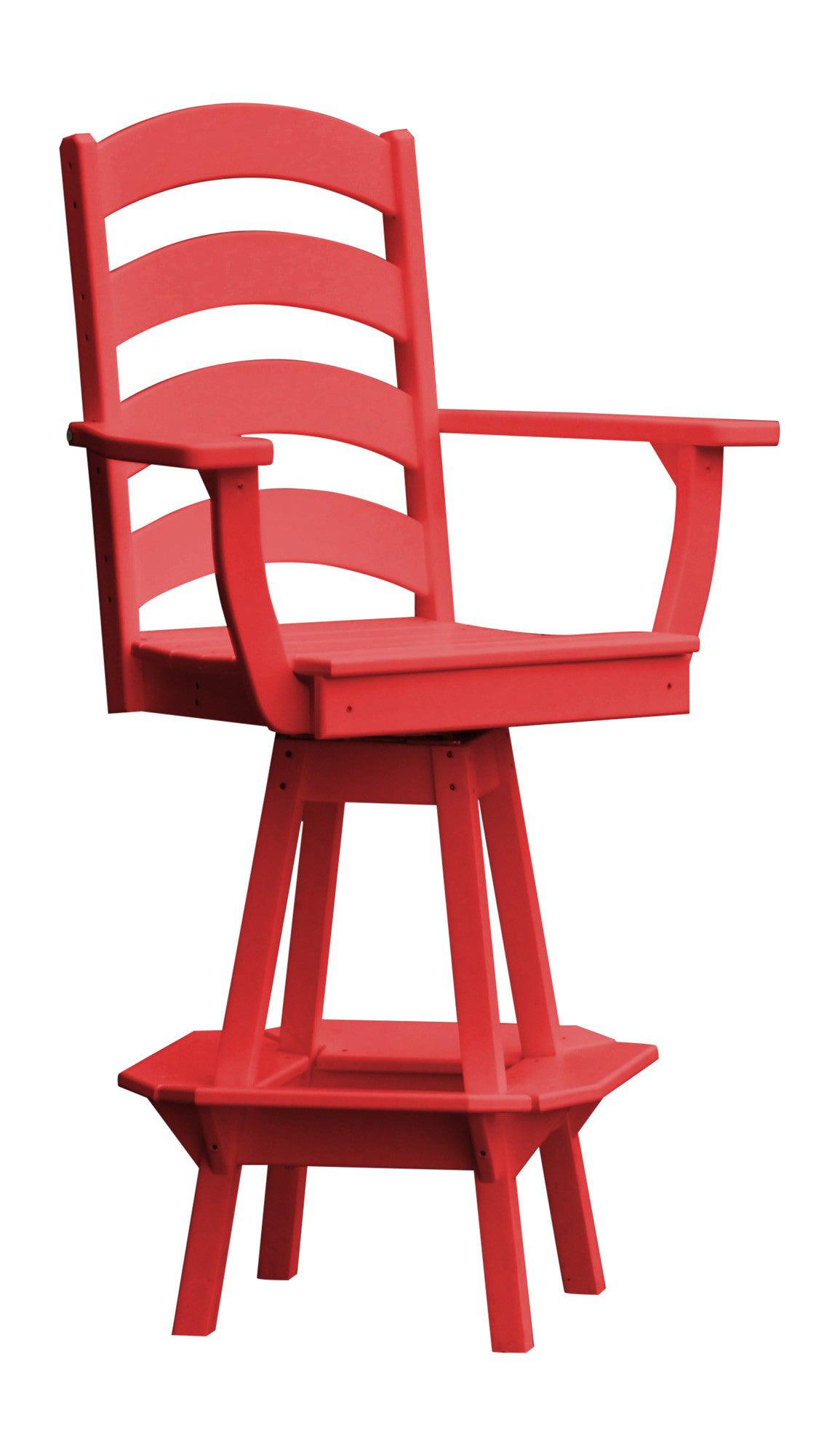 A&L Furniture Recycled Plastic Ladderback Swivel Bar Chair with Arms - Bright Red