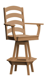 A&L Furniture Recycled Plastic Ladderback Swivel Bar Chair with Arms - Cedar
