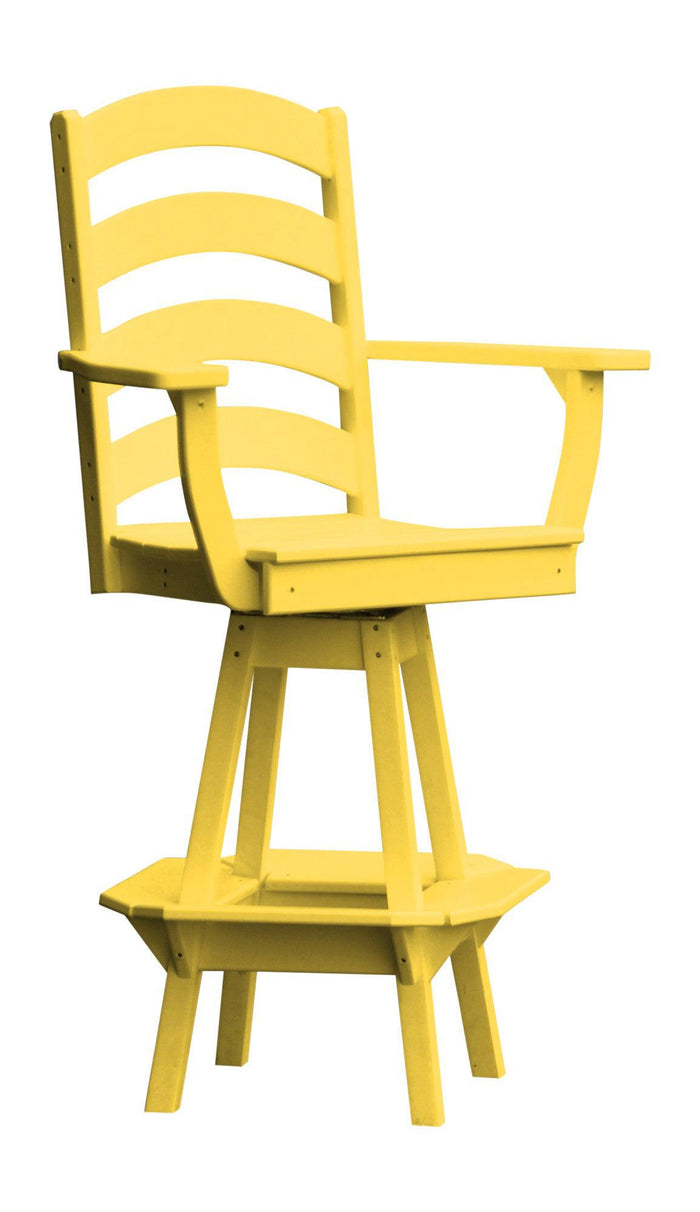 A&L Furniture Recycled Plastic Ladderback Swivel Bar Chair with Arms - Lemon Yellow
