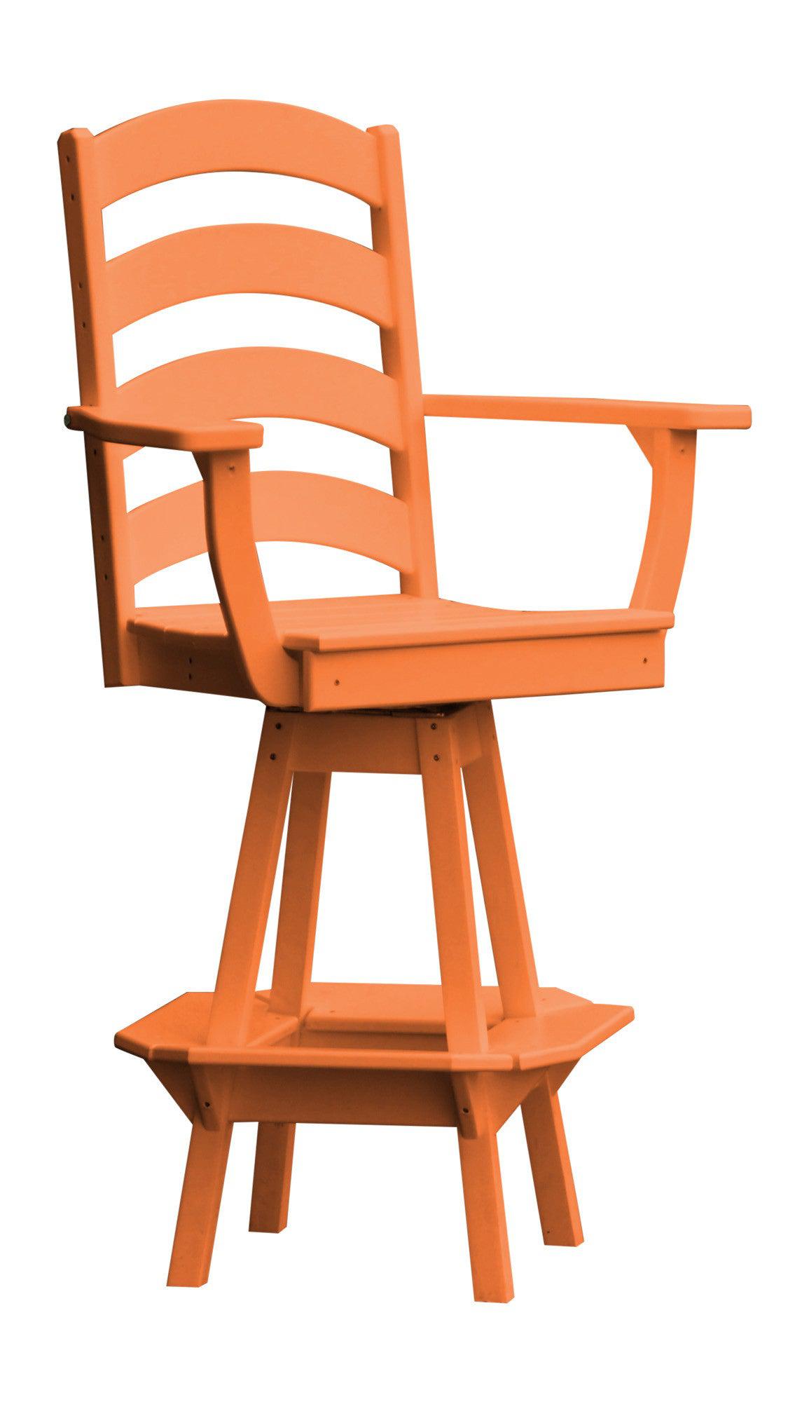 A&L Furniture Recycled Plastic Ladderback Swivel Bar Chair with Arms - Orange