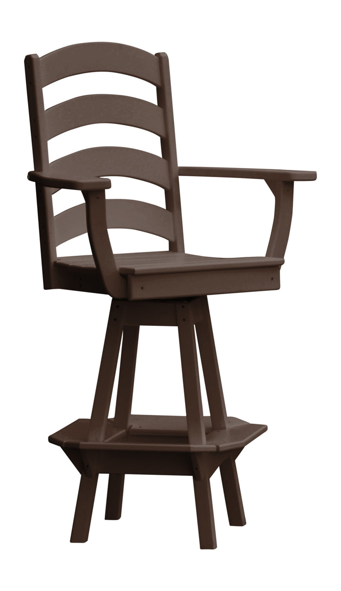 A&L Furniture Recycled Plastic Ladderback Swivel Bar Chair with Arms - Tudor Brown