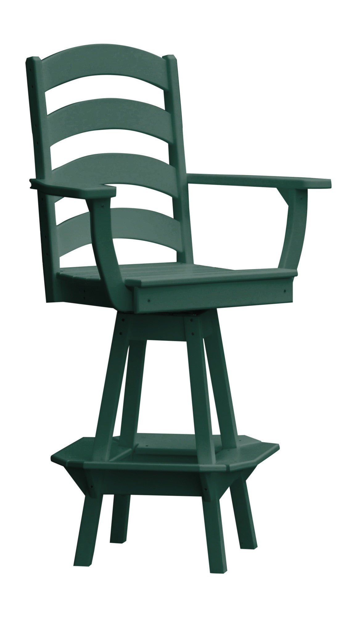 A&L Furniture Recycled Plastic Ladderback Swivel Bar Chair with Arms - Turf Green