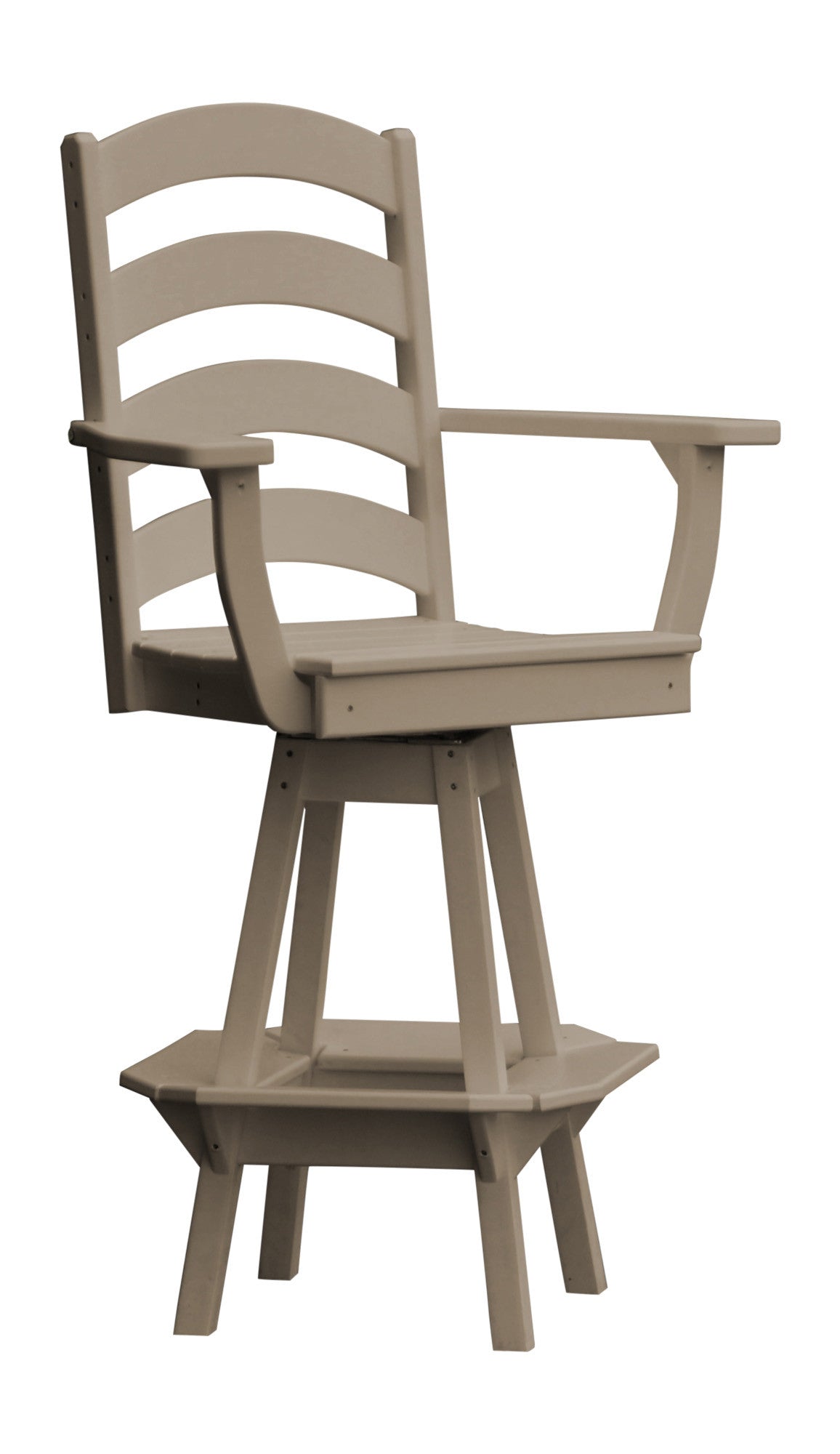 A&L Furniture Recycled Plastic Ladderback Swivel Bar Chair with Arms - Weatheredwood