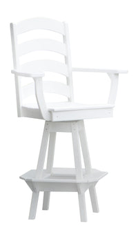 A&L Furniture Recycled Plastic Ladderback Swivel Bar Chair with Arms - White