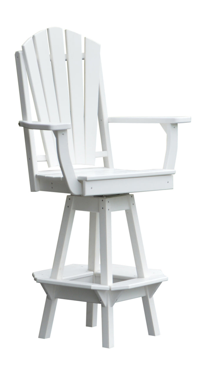 A&L Furniture Recycled Plastic Adirondack Swivel Bar Chair w/Arms - White