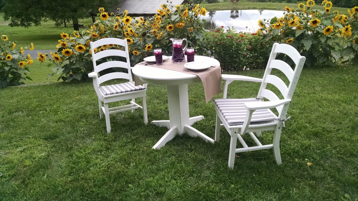 A&L Furniture Recycled Plastic 3 Piece Round Dining Arm Chair Dining Table Set - White
