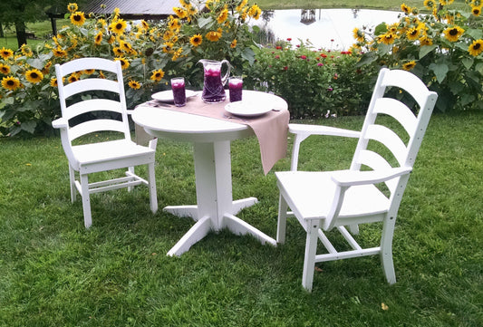 A&L Furniture Recycled Plastic 3 Piece Round Dining Arm Chair Dining Table Set - White