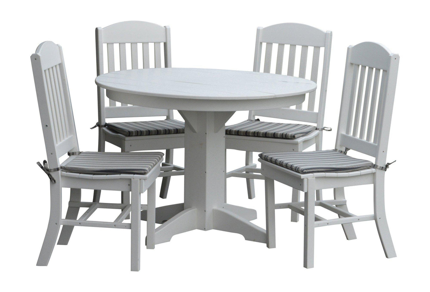 A&L Furniture Recycled Plastic 5 Piece Classic Round Table Dining Set - White