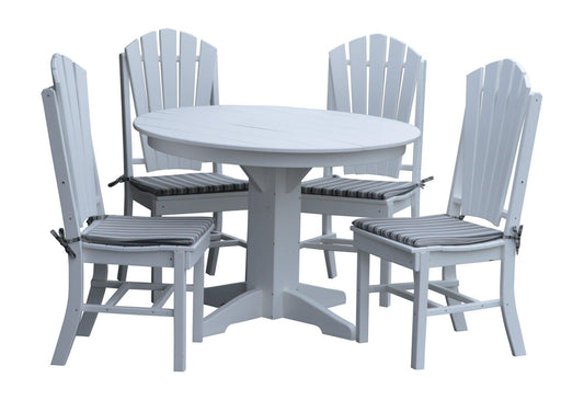 A&L Furniture Recycled Plastic Round Table with Adirondack Dining Chair 5 Piece Set - White