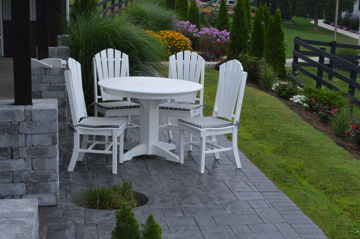 A&L Furniture Recycled Plastic Round Table with Adirondack Dining Chair 5 Piece Set - White
