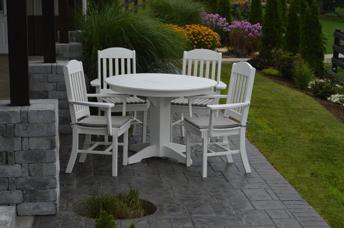 A&L Furniture Recycled Plastic Round Table with Classic Dining Chairs w Arms 5 Piece Dining Set - White