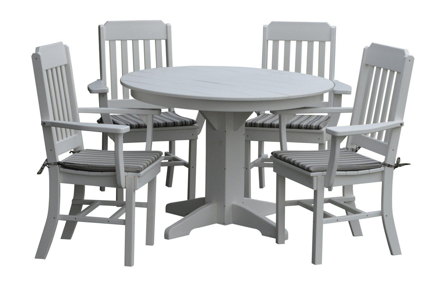 A&L Furniture Recycled Plastic Round Table with Traditional Dining Chairs w/ Arms Dining Set - White