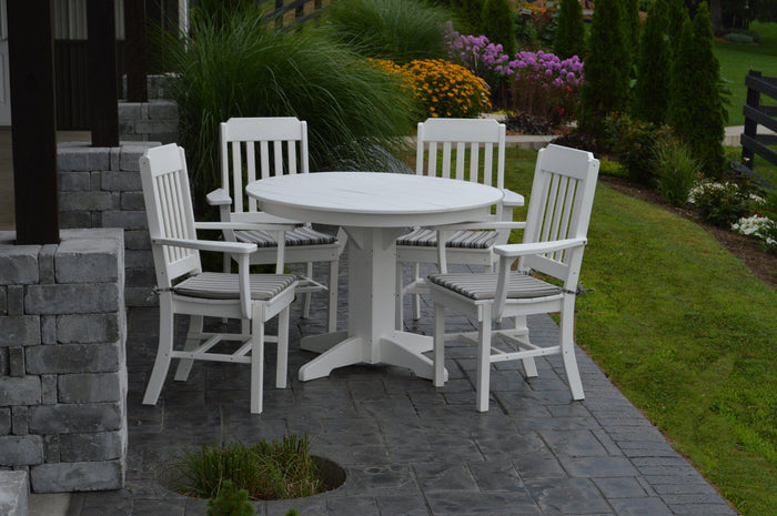 A&L Furniture Recycled Plastic Round Table with Traditional Dining Chairs w/ Arms Dining Set - White