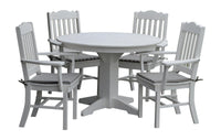 A&L Furniture Recycled Plastic Round Table with Royal Dining Chairs w/ Arms 5 Piece Dining Set - White