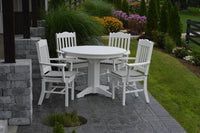 A&L Furniture Recycled Plastic Round Table with Royal Dining Chairs w/ Arms 5 Piece Dining Set - White