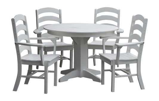 A&L Furniture Recycled Plastic Round Table with Ladderback Dining Chair w/ Arms 5 Piece Dining Set - White