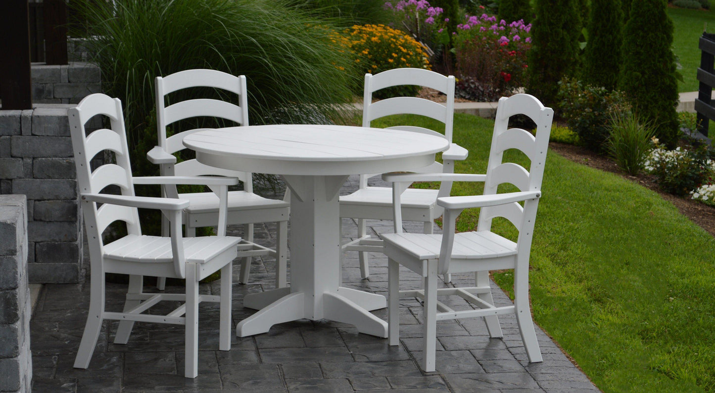 A&L Furniture Recycled Plastic Round Table with Ladderback Dining Chair w/ Arms 5 Piece Dining Set - White