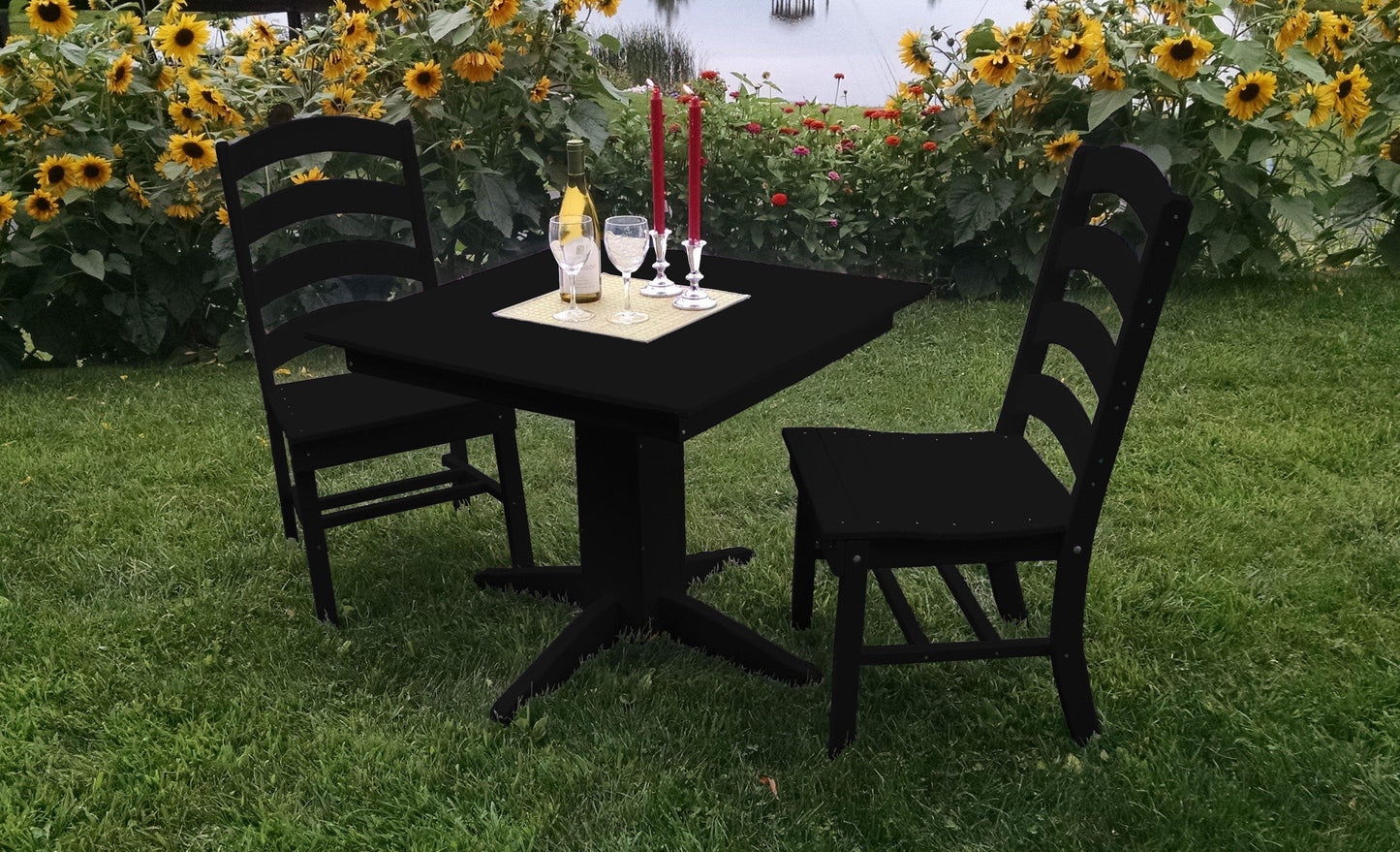 A&L Furniture Recycled Plastic Square Table with Ladderback Dining Chairs Dining Set - Black
