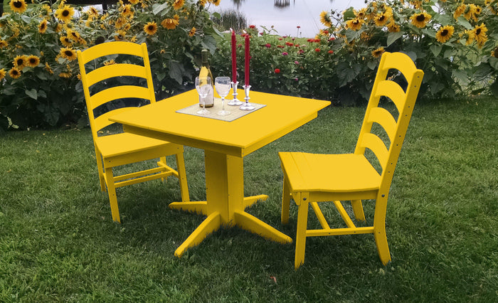 A&L Furniture Recycled Plastic Square Table with Ladderback Dining Chairs Dining Set - Lemon Yellow