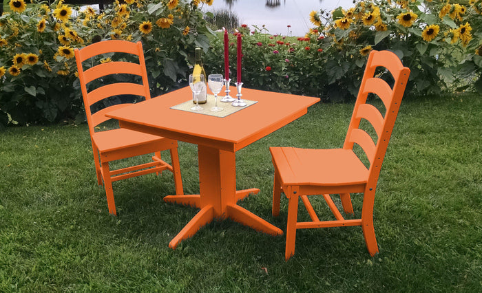 A&L Furniture Recycled Plastic Square Table with Ladderback Dining Chairs Dining Set - Orange