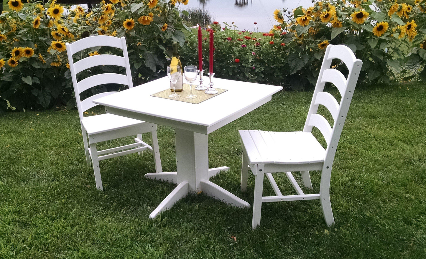 A&L Furniture Recycled Plastic Square Table with Ladderback Dining Chairs Dining Set - White