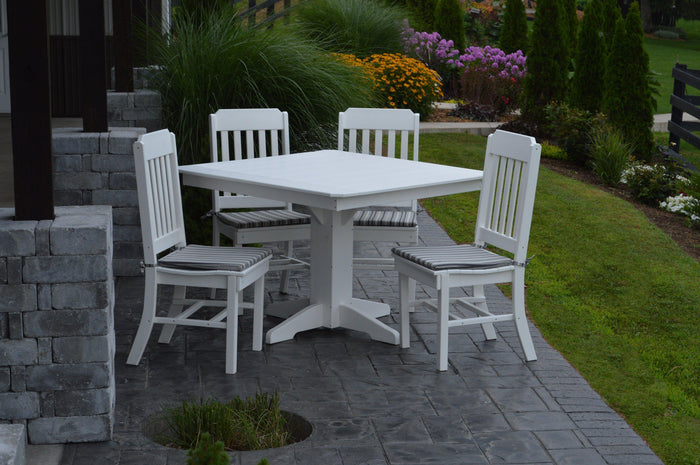 A&L Furniture Recycled Plastic Square Table with Traditional Chairs 5 Piece Dining Set - White