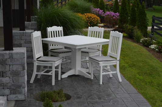 A&L Furniture Recycled Plastic Square Table with Royal Chairs 5 Piece Dining Set - White