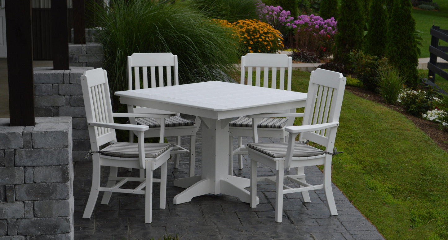 A&L Furniture Recycled Plastic Square Table with Traditional Dining Chairs w Arms 5 Piece Set - White