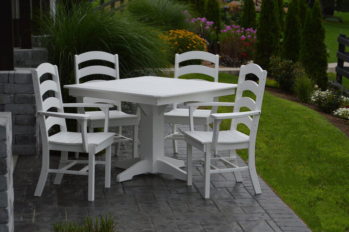 A&L Furniture Recycled Plastic Square Table with Ladderback Dining Chair w Arms 5 Piece Set - White