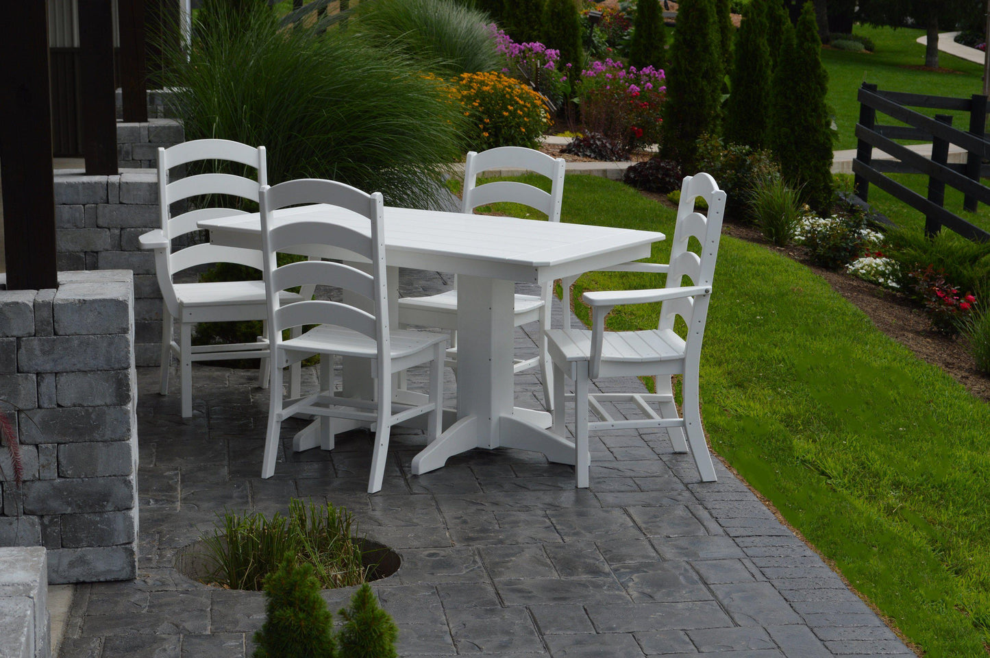 A&L Furniture Recycled Plastic 5ft Dining Table with Ladderback Chairs 5 Piece Set - White