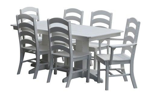 A&L Furniture Recycled Plastic 6ft Dining Table with Ladderback Chairs 7 Piece  Set - White