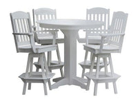 A&L Furniture Recycled Plastic 44in Round Bar Height Table with Swivel Chairs 5 Piece  Set - White