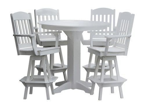 A&L Furniture Recycled Plastic 44in Round Bar Height Table with Swivel Chairs 5 Piece  Set - White