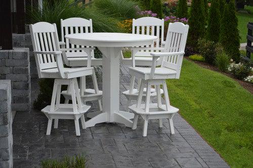 A&L Furniture Recycled Plastic 44in Round Bar Height Table with Swivel Chairs 5 Piece  Set - White