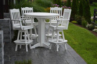 A&L Furniture Recycled Plastic 44in Round Bar Height Table with Royal Swivel Bar Chair 5 Piece Set - White
